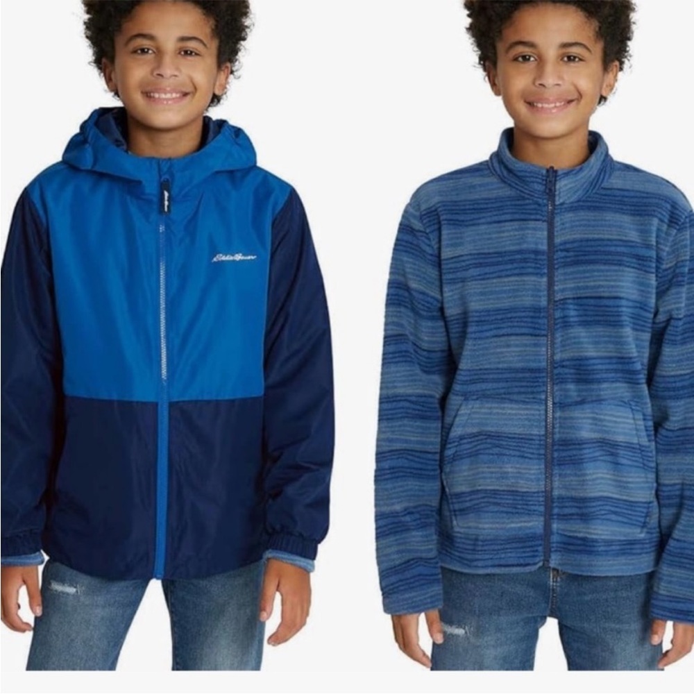 Eddie Bauer Boys 3 in 1 Blue Jacket Coat Fleece Removeable Lined Large 14/16